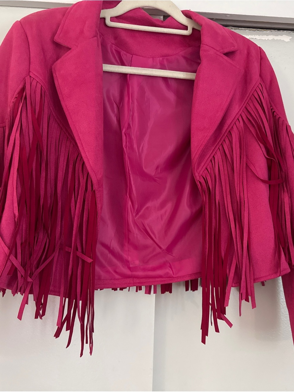 Hot Pink Fringe Women's Faux Suede Jacket country
